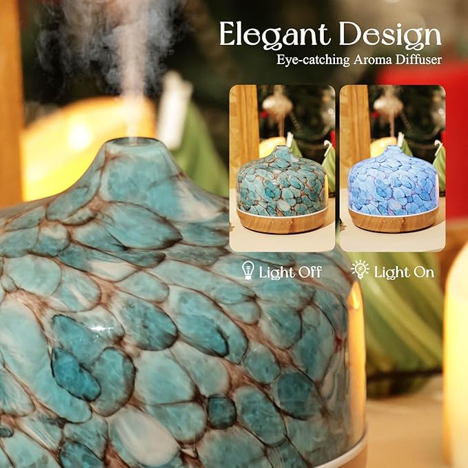 Porseme 500ml Essential Oil Diffuser, Aroma Ultrasonic Humidifier with Remote Control, BPA Free, Auto Shut-Off, 7 Color LED Light for Bedroom