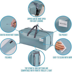 VENO 4 Pack Moving Bags w/Backpack Straps, Heavy Duty, Moving Boxes Alternative, Packing Supplies, Large Storage Totes for Dorm Room Essentials with Zipper for Clothes (Shiny Light Blue, 4 Pack)