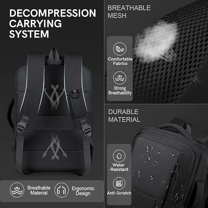 VGOAL Travel Laptop Backpack, Laptop Bookbag College Backpack Durable Water Proof with USB Charging Port for Men Women (KT0107W)