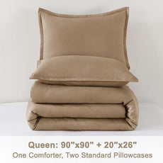 Litanika Comforter Set, Lightweight Solid Bedding Comforter Set, Fluffy Down Alternative Bed Set, Amber Brown, Queen