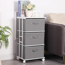 MAX Houser Dresser Tower with 3 Drawers,Fabric Dresser Drawer Organizer Unit,Dresser Chest with Wood Top,Vertical Storage Dresser,Small Dresser for Bedroom,Office-Dark Grey