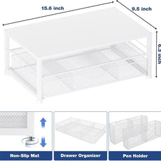 OPNICE Desk Organizers and Accessories, 2-Tier Computer Monitor Stand Riser with Drawer and 2 Pen Holders, Laptop Stand, Office Desk Accessories for Office Supplies, White