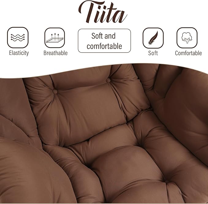 Tiita Lazy Chair with Ottoman, Modern Large Accent Lounge Armchair, Comfy Leisure Sofa Reading Chair with Footrest for Bedroom, Living Room, Dorm Rooms, Garden and Courtyard, Brown