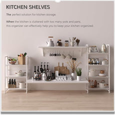 4NM No Assembly Folding Bookshelf Storage Shelves 3 Tiers Vintage Bookcase Standing Racks Study Organizer Home Office (All White)