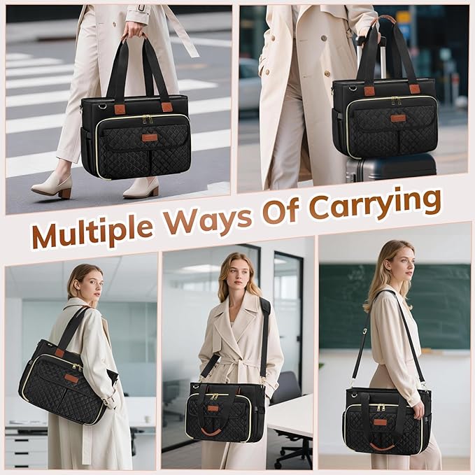 RAINSMORE Teacher Tote Bag for Women Work Bags 15.6 Inch Laptop Tote Bag with Large Cup Holder Nurse Bag Computer Handbag