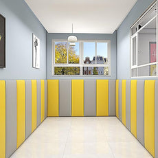 3D Anti-Collision Wall Padding, Peel & Stick Upholstered Panels, Queen Headboard, Playroom Decorative Protection, Pack of 2 Panels - 23.6' X 11.8' (Yellow)