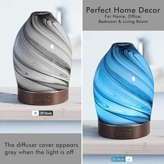 Essential Oil Diffuser Aromatherapy Diffuser -150ml Art Glass Aroma Diffuser for Home Ultrasonic Cool Mist Diffuser with Auto Shut-Off Protection,7 Colors Light for Home Office SPA Yoga Decor & Gift