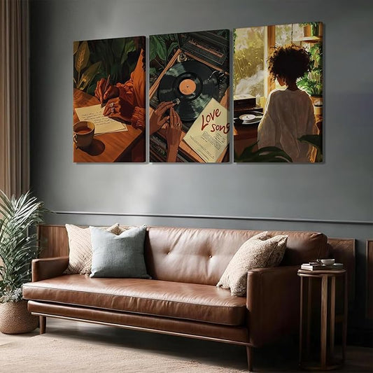 XLYFVLGF 3Pcs Black Women Canvas Wall Art African American Pictures Wall Decor Black Girl Painting Fashion Abstract Prints for Bedroom Bathroom Living Room Home Decoration 16x24in