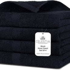 100% Cotton Hand Towel Set of 4, (16 x 28 inches) Sustainable, Soft, Highly Absorbent, Quick Drying, Combed Cotton Hand Towels Pack of 4 Ideal for Hotels, Spa, Bathroom, Dorm, Black
