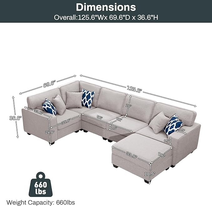 Legend Vansen Modular Sectional Sofa U Shaped Couch with Ottoman Modern Reversible Corner Sectional Couch for Living Room (Light Grey, U Shaped Sofa-1)