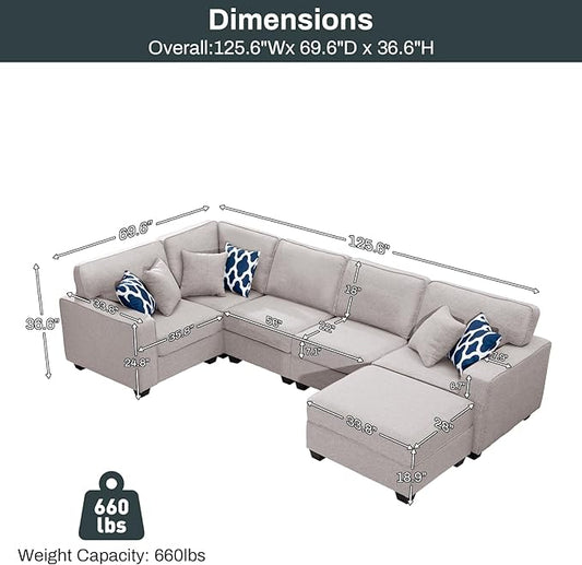 Legend Vansen Modular Sectional Sofa U Shaped Couch with Ottoman Modern Reversible Corner Sectional Couch for Living Room (Light Grey, U Shaped Sofa-1)