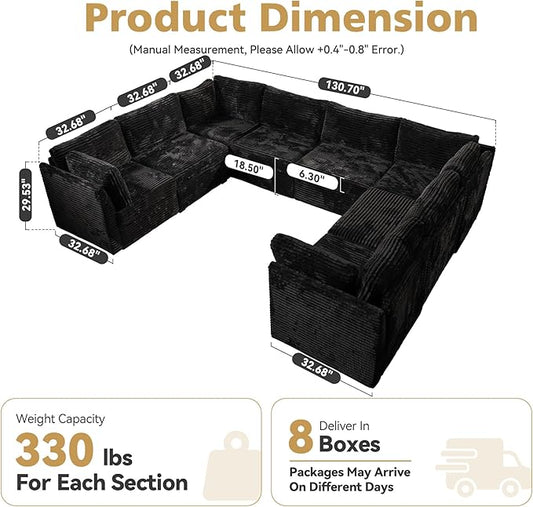 Large 8 Seat Modular Sectional Sofa with Ottoman Seat Corduroy Sleeper Sectional Sofa Bed Oversized Convertible Modular Couch for Living Room