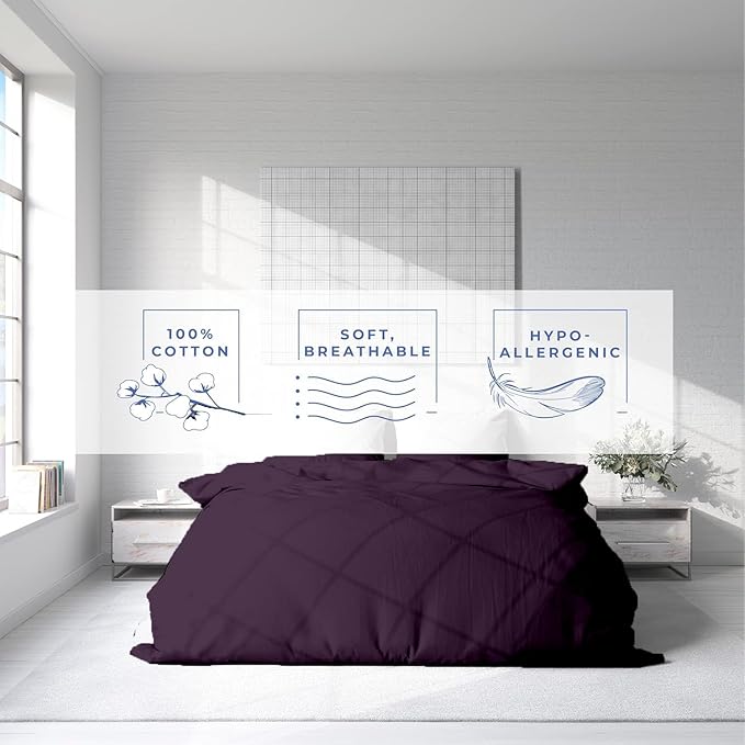 Kotton Culture 3 Pc California King Duvet Cover Set-100% Egyptian Cotton Sateen 600 Thread Count Ultra Soft Premium Durable Comforter Cover Zipper Closure & Corner Ties- (Plum, 104" X 98")
