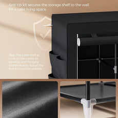 SONGMICS Portable Closet, Wardrobe Closet Organizer with Cover, 4 Hanging Rods and Shelves, 4 Side Pockets, 17.7 x 66.9 x 65.7 Inches, Large Capacity for Bedroom, Living Room, Ink Black URYG094B02