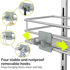 Orimade Over The Door Shower Caddy Adjustable 3 Tier Silver,Bathroom Hanging Organizer Shelf Rustproof with 4 Hooks,Shower Basket with Soap Holder and Suction Cup