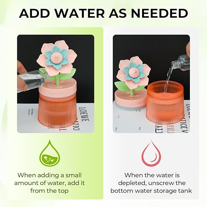 Cute Flower Mini Humidifier, 260ml Sunflower Portable Small Humidifier, Desktop Humidifiers Cool Mist Humidification for Home, Bedroom, Baby Nursery, Office & Indoor Plants, USB Powered (Pink)
