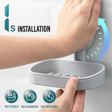 TAILI Soap Dish Bar Holder Suction Cup,SoapSaver with Powerful Vacuum Suction,Sponge Holder for Shower,Bathroom,Tub andKitchen Sink,Universal Shower Accessories,Drill-Free,Removable,2 Pack,Grey