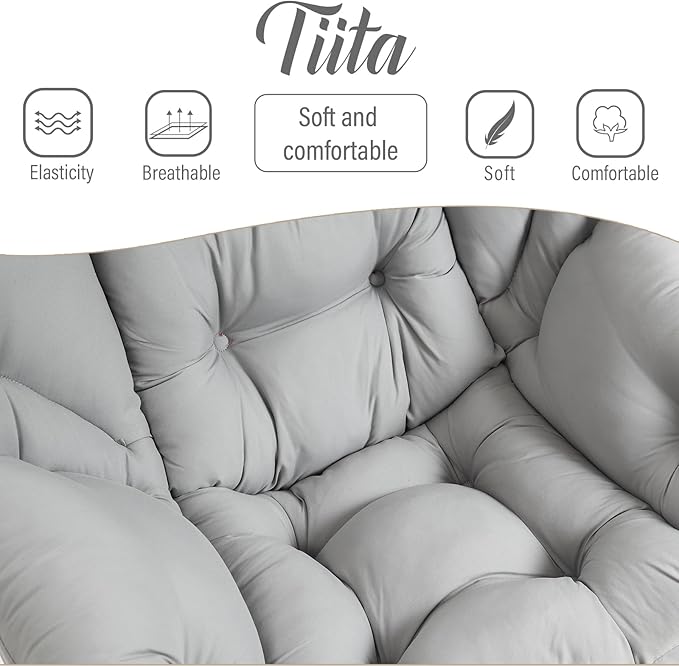 Tiita Lazy Chair with Ottoman, Modern Large Accent Lounge Armchair, Comfy Leisure Sofa Reading Chair with Footrest for Bedroom, Living Room, Dorm Rooms, Garden and Courtyard, Light Grey