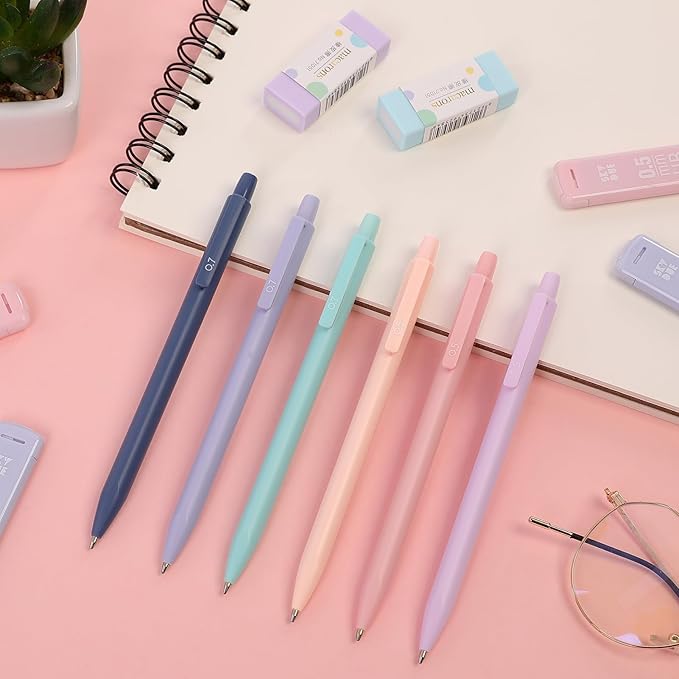 SKYDUE Cute School Supplies 38 PCS, Pencil Case with 12 Pastel Highlighters, 5 Black Gel Pens, Mechanical Pencils, College Essentials Students Stationary Set Black