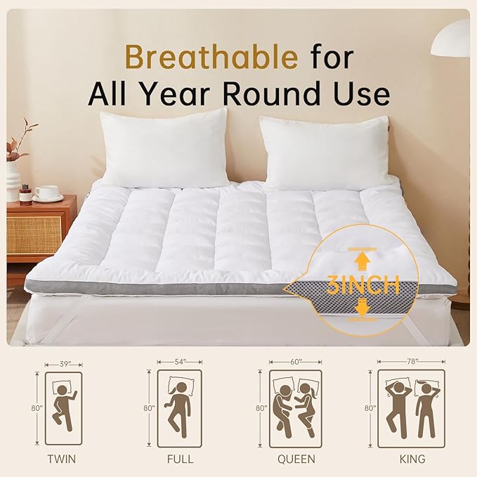 SAPHREAS 3 Inch Foam Mattress Topper Twin Size, Extra Soft Pillow Top Mattress Pad with Breathable Air Mesh Sides, Back Pain Relief, Fluffy Shredded Foam Filled