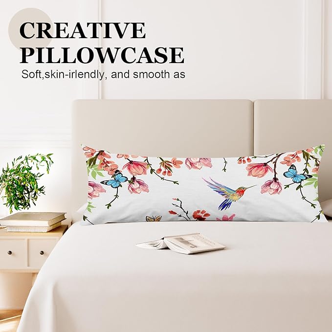 Microfiber Body Pillow Cover with Hidden Zipper,Comfortable Fabric,Floral Print Pattern Body Pillow Case,Lightweight and Breathable,The Size is 20 "X 54"(01-Flower)