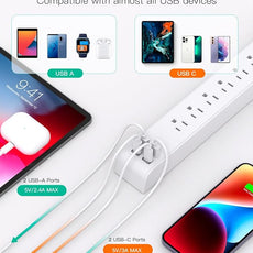 2 Pack Power Strip, 3FT Long Extension Cord, Surge Protector with 6 Outlets and 4 USB Ports (2 USB C), Flat Plug Overload Protection, Wall Mount for Home Office Dorm College