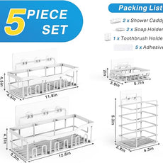 EUDELE 5-Pack Rustproof Stainless Steel Shower Caddy – No Drill Adhesive Bathroom Organizer with Large Capacity, Spacious Shower Shelves for Inside Shower, Kitchen & Home Decor Storage-XL Size