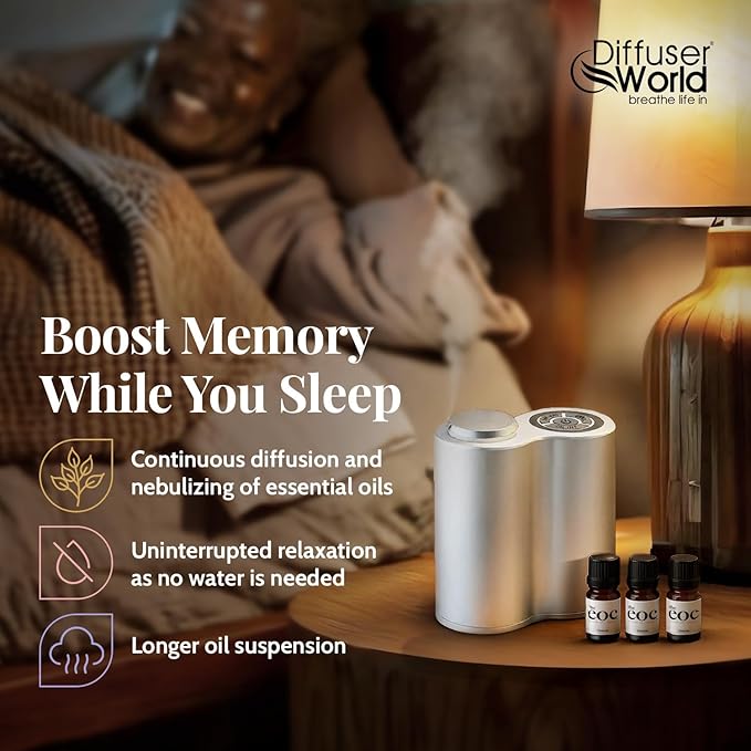 800 Sq Ft Waterless Diffuser for Essential Oils with Memory Bundle Kit, Silver Portable Waterless Essential Oil Diffusers for Home, Air Aromatherapy Home Scent Diffusers Gifts