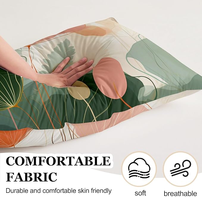 Microfiber Body Pillow Cover with Hidden Zipper,Comfortable Fabric,Floral Print Pattern Body Pillow Case,Lightweight and Breathable,The Size is 20 "X 54"(04-Lotus)