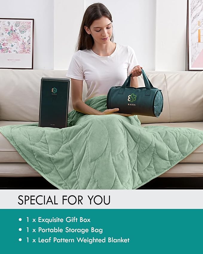 Kaisa Weighted Blanket for Adults (5 lbs,23"x29"), Soft Heavy Blanket Machine Washable, Small Size Weighted Blankets with Glass Beads for Couch and Bed, Sage Green