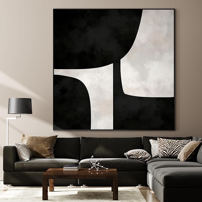 60"x60" XL Framed Wall Art - Black and White Abstract Geometric Shapes (Frame Assembly Required)