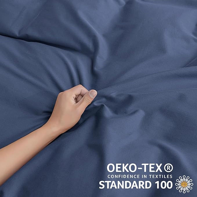 JELLYMONI Cotton Duvet Cover Twin Size - Blue Comforter Cover with Button 100% Washed Cotton 2PCS Breathable Soft Solid Bedding Set Duvet Cover 68×90in & 1 Pillowcase (NO Comforter)