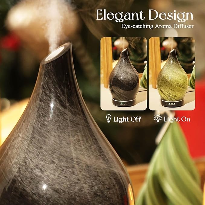 Porseme 150ml Essential Oil Diffuser Glass Color Changing Aroma Air Diffusers Aromatherapy Ultrasonic Cool Mist Humidifier 6 Running Hours Waterless Auto-Off for Sleeping Yoga Office Spa (Obsidian)