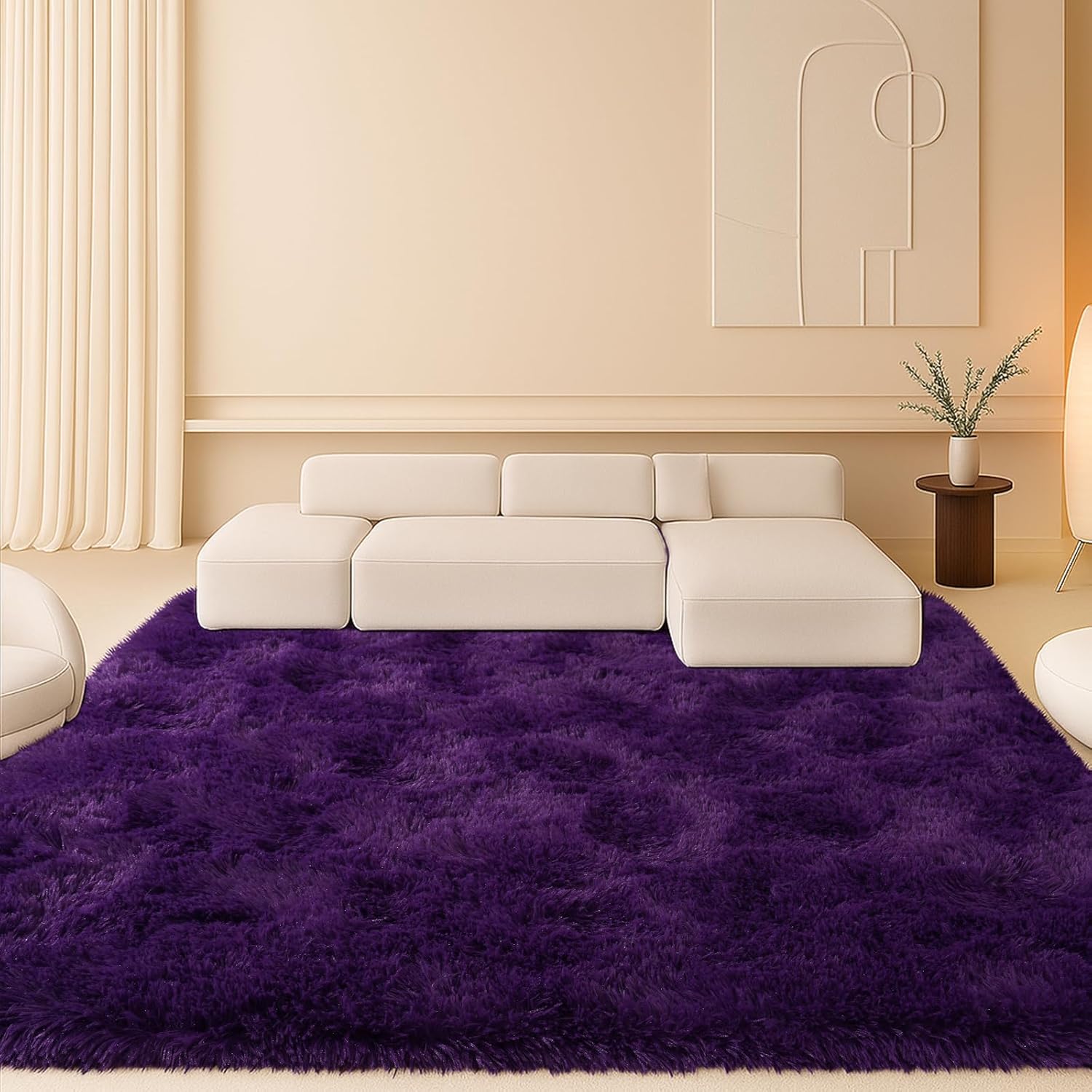 8x10 Area Rugs Living Room, Beige Large Plush Fluffy Bedroom Carpet, Non-Slip Upgraded Indoor Thick Soft Rug, Modern Plush Carpet Suitable for Kids Home Decor Aesthetics Dorm. Dormly