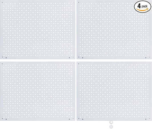 Peg Board, Heavy Duty Steel Organization Panels, Universal 1/8 and 1/4 Peg Board Accessories, Ideal for Garage Tool Storage, Pack of 4(White, 16X12)