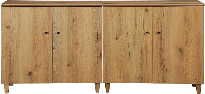 WAMPAT Storage Cabinets with Doors, Set of 2 Wood Sideboards Extra Wide Buffet Storage Cabinets, Accent Cabinets with 6 Compartments for Living Room, Dining Room, Kitchen, 1 Pack, Rustic Oak Brown