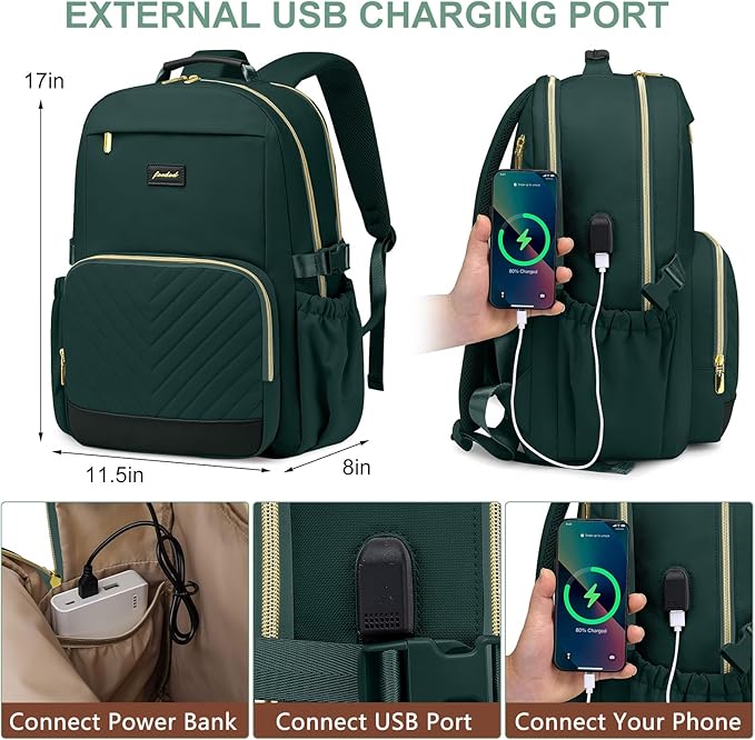 Laptop Backpack for Women Bookbag: 15.6 inch Work School Backpacks with Pouch Pocket for Large Capacity Cup & USB Charger College Book Bag Travel Business Nurse Teacher Bookbags Anti-theft Back Pack