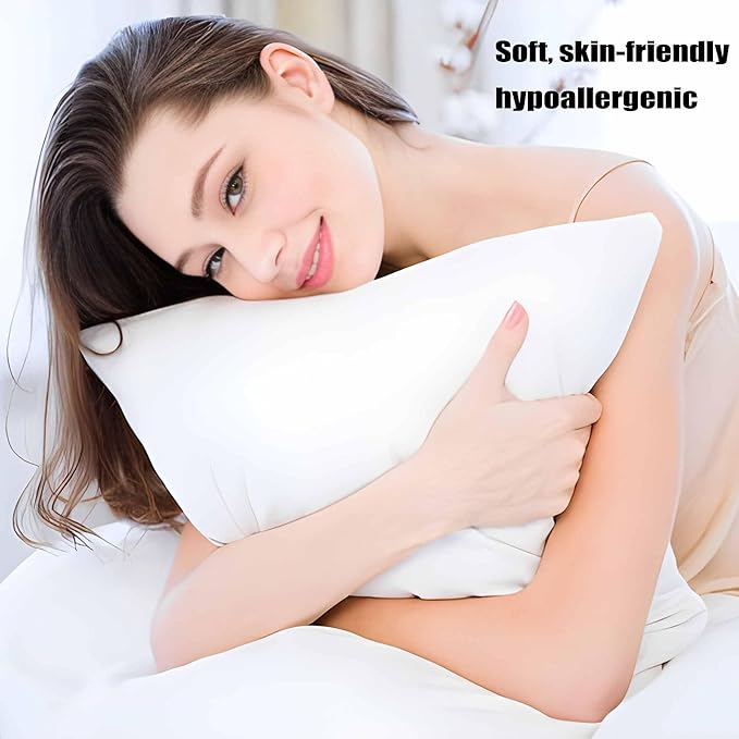Ultra Thin Flat Soft Bed Pillows Queen Size Set of 2 Pack for Sleeping 20"x30", Hypoallergenic Skin Friendly Machine Washable