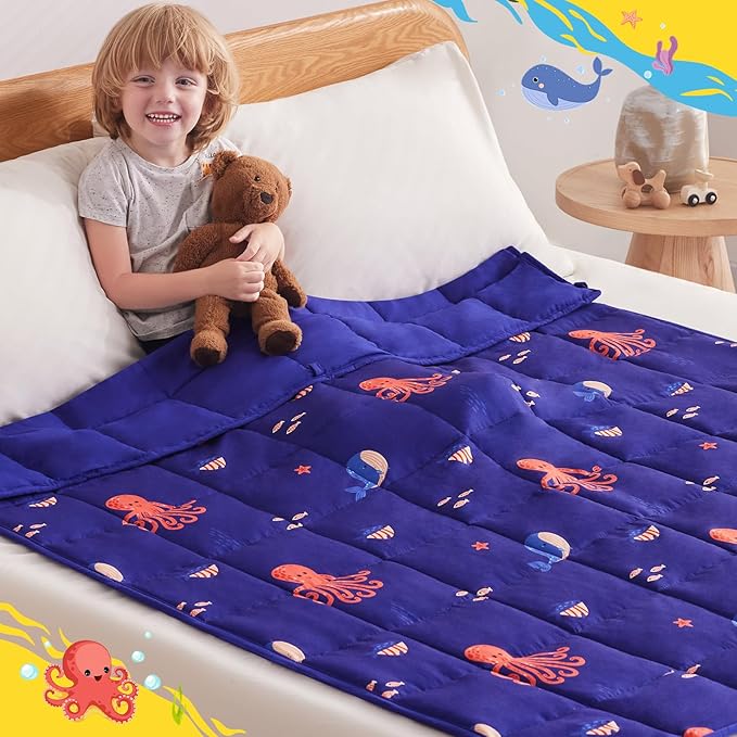 anfie Weighted Blanket Kids(36"x48" 3lbs) Weighted Blanket Cooling Blanket for Sleeping,Throw Size Breathable Blanket with Premium Glass Bead(Blue Ocean)