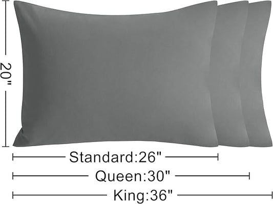 NTBAY Standard Cotton Pillowcases - Envelope Closure 20x26 Pillowcases Set of 2, Breathable and Soft Bed Pillow Cases, Grey