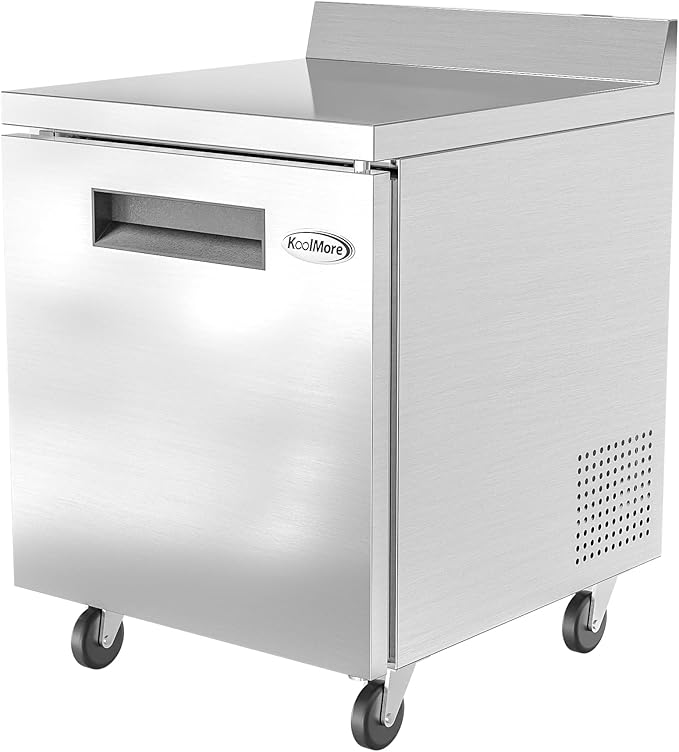 KoolMore 27" Stainless Steel Worktop Commercial Freezer with 3 1/2” Backsplash - 6.3 cu.ft