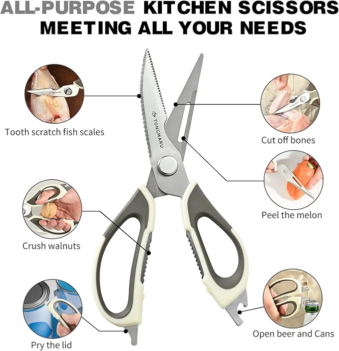 Kitchen Shears Heavy Duty Kitchen Scissors with Magnetic Sheath Holder, Dishwasher Safe Scissor, All Purpose 9-inch Scissors, Detachable, Serrated Blades, Bottle Opener function included (1 Pack)