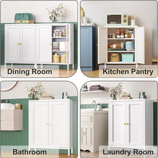 Bathroom Storage Cabinet, Metal Sideboard Cabinet, White Bathroom Floor Cabinets with 2 Doors and Adjustable Shelves for Kitchen, Living Room, Entryway,Office (White, 31.5