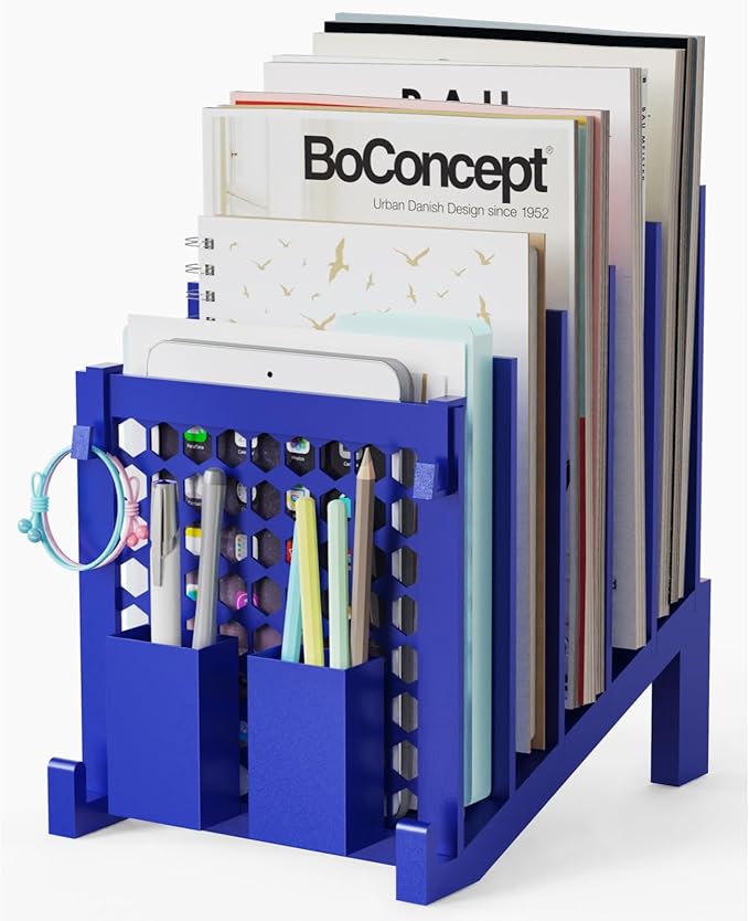 File Organizer for Desk with Storage Box & Hook, Inclined Desk File Organizer with 5-Section Vertical File Holder suitable for Home Office Document Organization