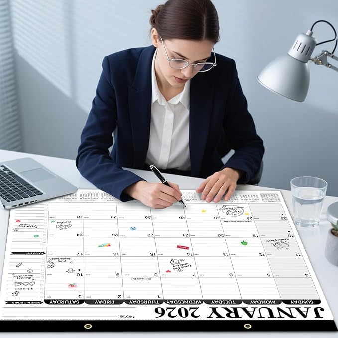 Desk Calendar 2026, Anti Ink Bleed, Ample Space, Extra Large Calendar 2026 with Stickers, 22" x 17" Seasonal Desktop Calendar for Home, Office, Student & Teacher Supplies- Simple