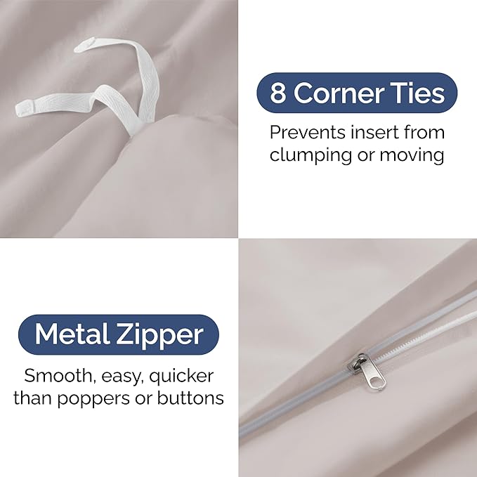 Duvet Cover Queen Size Set - Extra Soft Queen Size Duvet Cover 90 x 90 with 2 Pillow Shams - Hotel Luxury Easy Care and Fade Free w/Zipper Closures & Ties - Comfy Breathable Bedding Set (Light Grey)