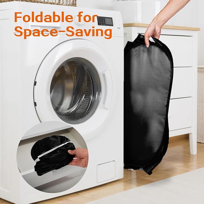 Foldable Laundry Baskets, Collapsible Mesh Laundry Hamper, Durable Pop Up Laundry Basket, 2 Compartments Clothes Hampers for Laundry, Easy to Carry & Sort for Dorm, Home, Kids Room, Travel Black