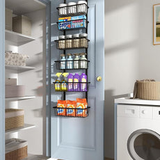 12 Inch Wide Narrow Over The Door Pantry Organizer, Pantry Organization and Storage, Black Metal Hanging Deep Basket Wall Spice Rack Seasoning Shelves, Home & Kitchen Essentials, Apartment