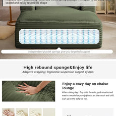 50 Inch Oversized Chaise Lounge Chair Indoor, Corduroy Upholstered Boneless Sofa Bed, Deep Seat Sleeper Couch Reading Chairs, Cloud Sofas Couches for Living Room, No Assembly Required, Olive Green