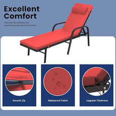 Patio Chaise Lounge Set 3 Pieces Pool Lounge Chairs,Cushioned Outdoor Folding Lounge Chair w/Arm and Rattan Adjustable Backrest for Poolside Porch,Folding Table Included,Red